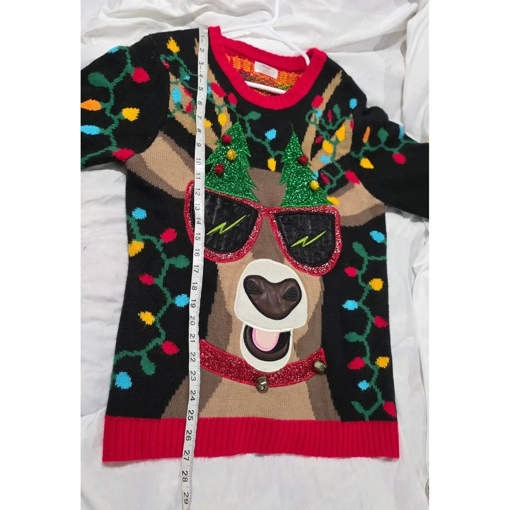 Holiday Time Mens Ugly Christmas Sweater Size Small Black Reindeer Jingle Bells